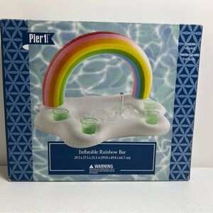 Vintage Pier 1 Inflatable Pool Raft Rainbow Bar Cup Holders New Old Stock Retro